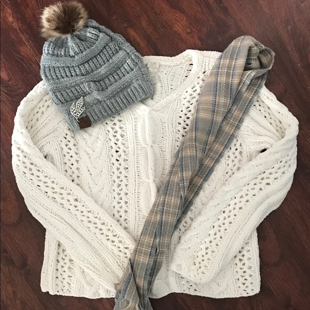 J.Jill White Chenille Cable Knit Sweater!